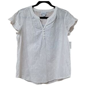 Women's Liz Claiborne White Cotton Eyelet Blouse — Ibiza Waves Collection Size M